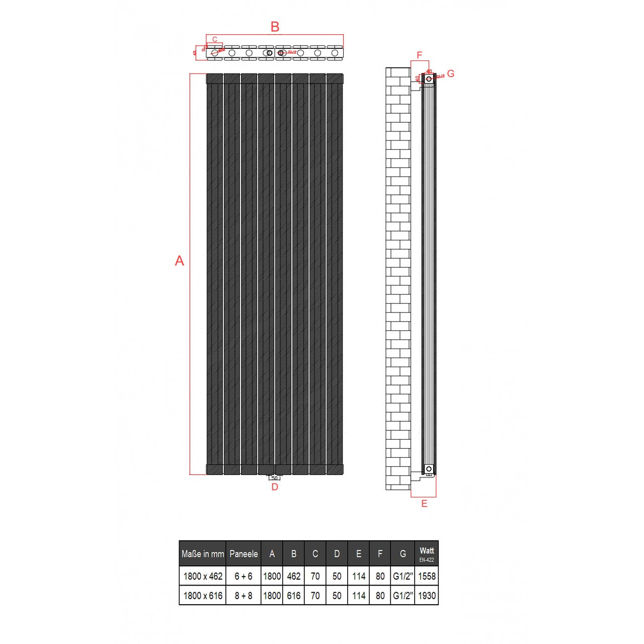 1800x462 Alu Doppellagig Paneelheizkörper Flach Aluminium Horizontal Wandheizkörper Weiß