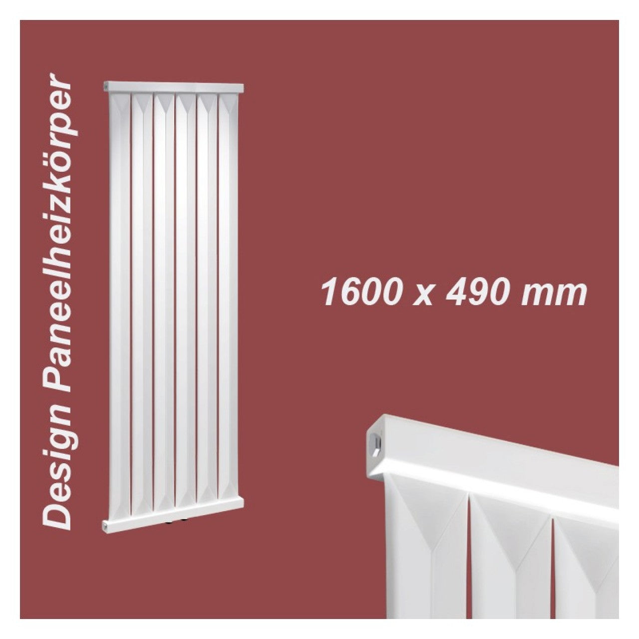 Paneelheizkörper 1600x490 Radfin-Diamond Weiß Mittelanschluss
