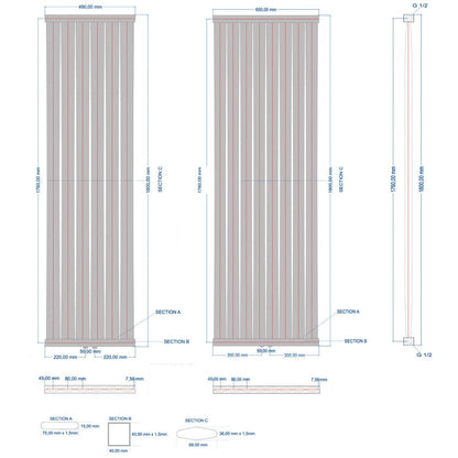 Панелен радиатор Radfin Diamond 1800x650 мм | Антрацит (RAL 9005) | Средно свързване