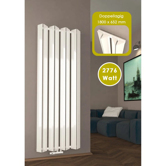 Дизайнерски вертикален радиатор 1800x652 мм | Двоен | Триъгълен профил | Бял