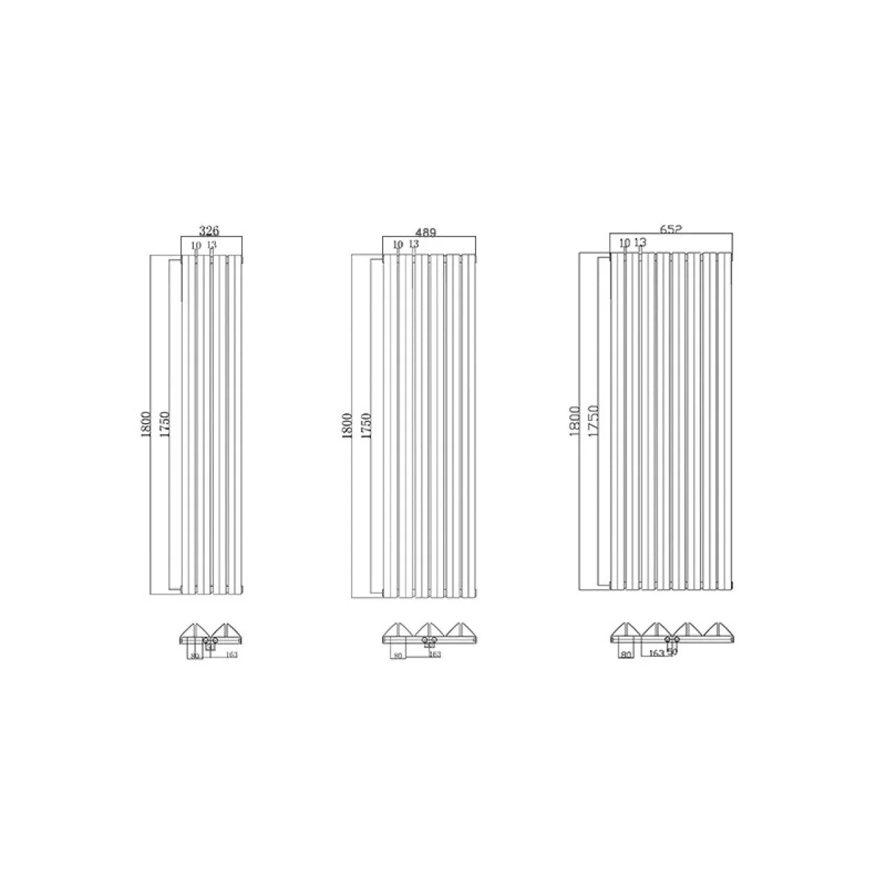Дизайнерски вертикален радиатор 1800x652 мм | Двоен | Триъгълен профил | Бял