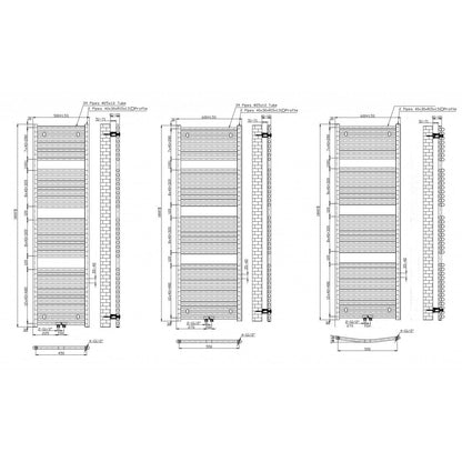 Лира за баня 1600x500 мм | Бял (RAL 9016) | Прав профил | Средно и странично свързване